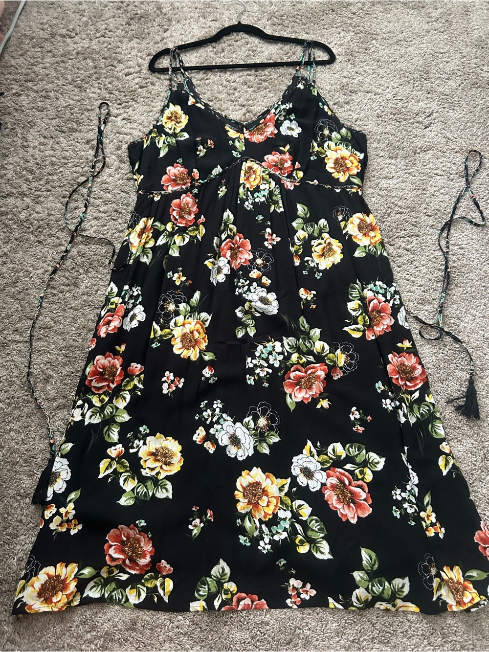 Women’s Torrid Black Floral Sundress with Pink and Yellow Blooms